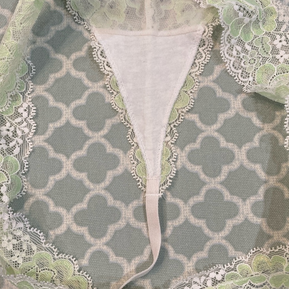 Vintage Victoria’s Secret Dream Angels Rhinestone Green White Lace Thong VString - Picture 9 of 9